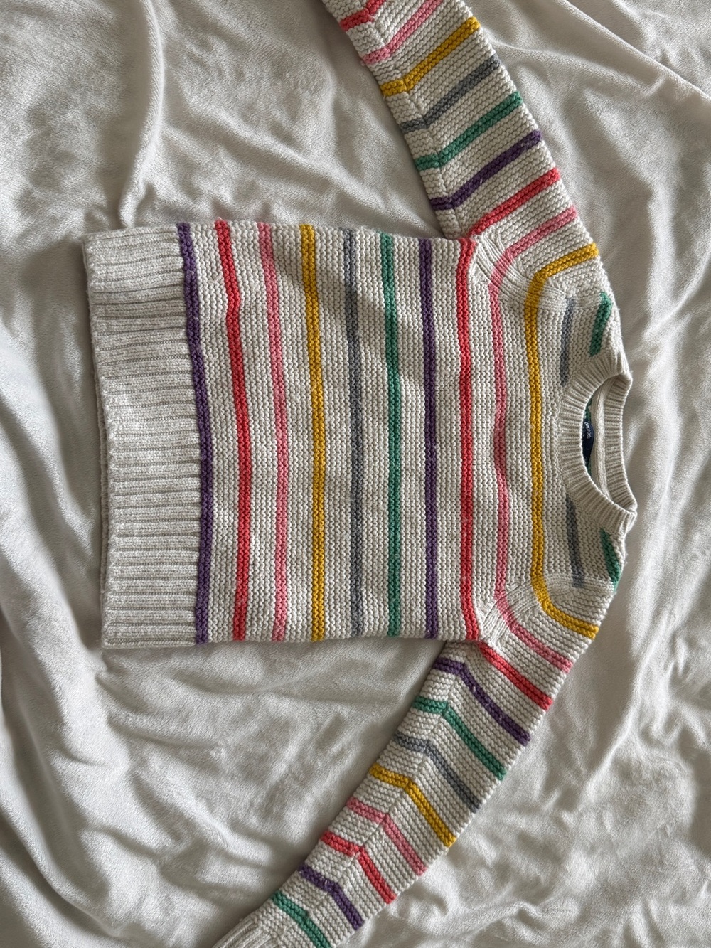 GAP Cream Sweater with Red, Yellow, Green & Purple Stripes